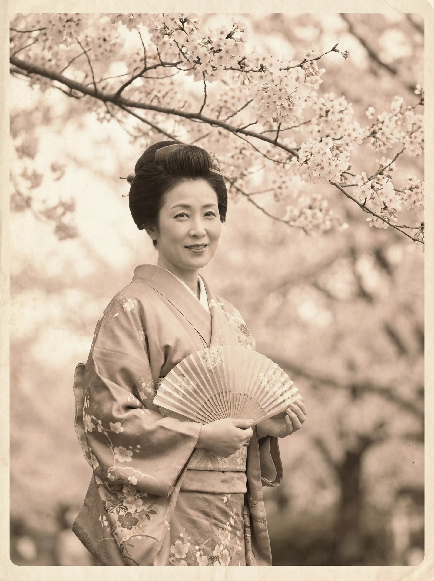 一位持扇的优雅 新金瓶龚玥菲电影 在樱花树下的复古写真